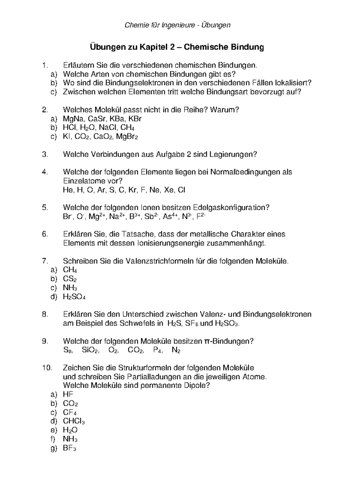 übung 2 L03282000 Angewandte Chemie Für Ingenieure - 