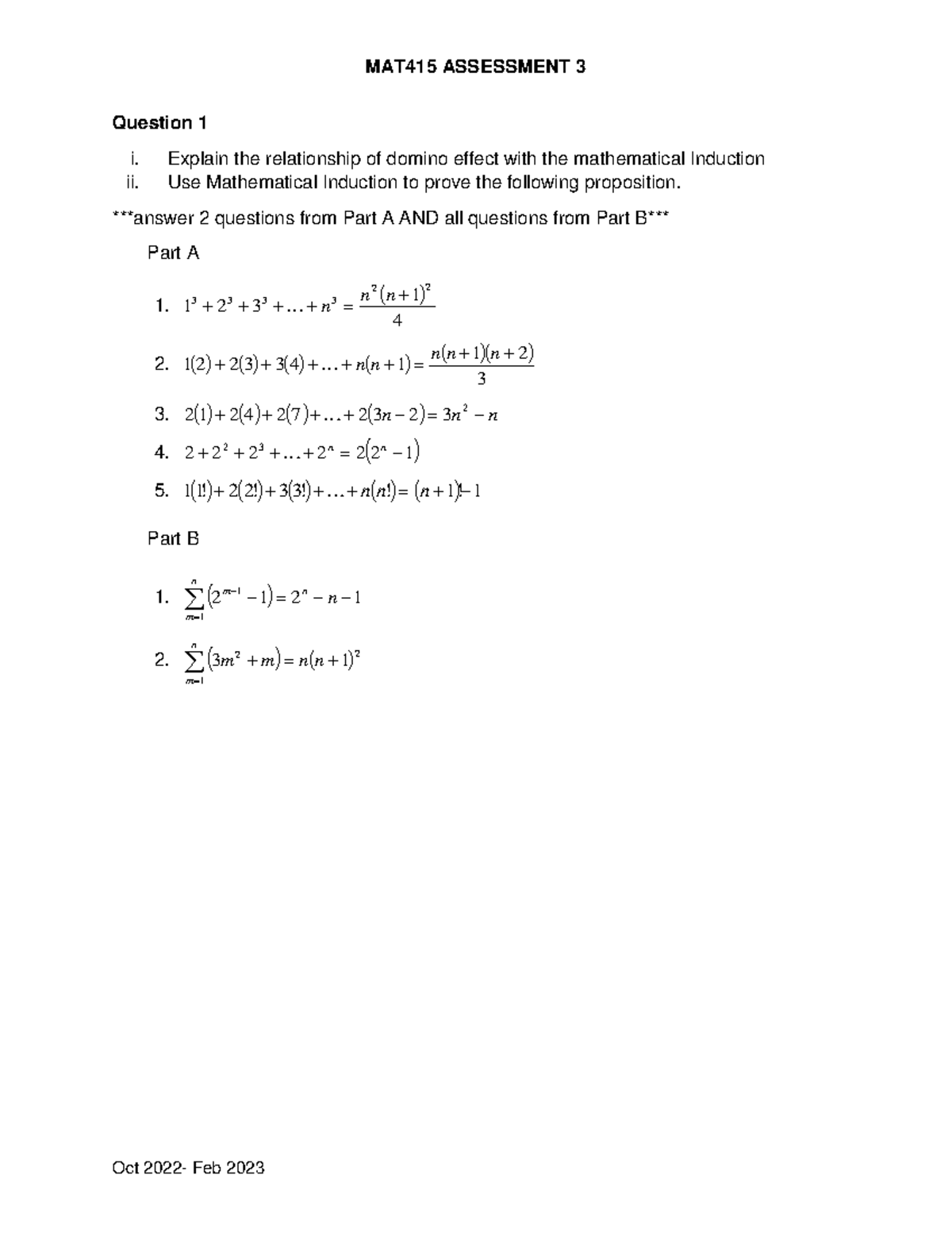 MAT415 - ASS 3 2023 - MAT415 ASSESSMENT 3 Oct 2022- Feb 2023 Question 1 ...