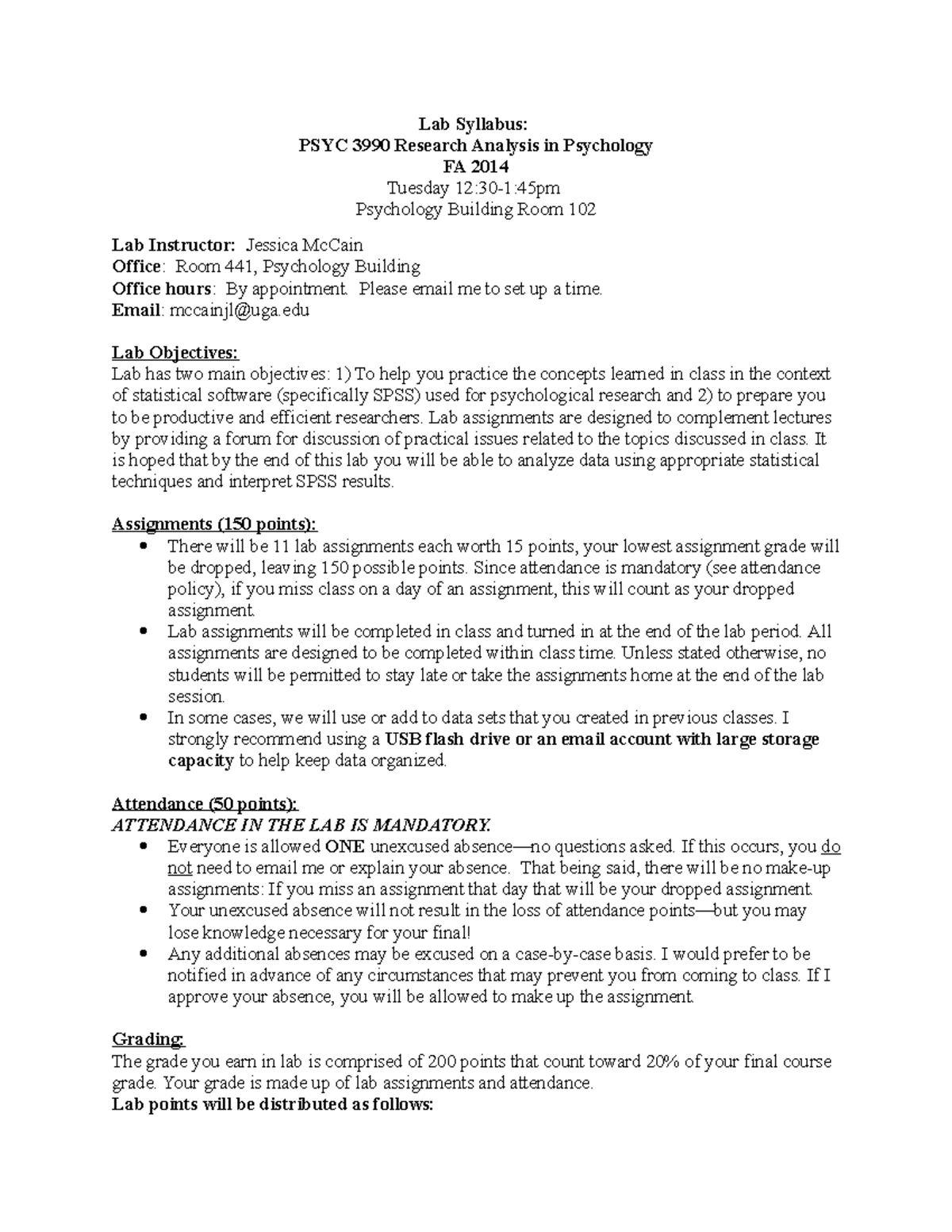 PSYC 3990 Fall 2014 Mc Cain - Lab Syllabus: PSYC 3990 Research Analysis ...