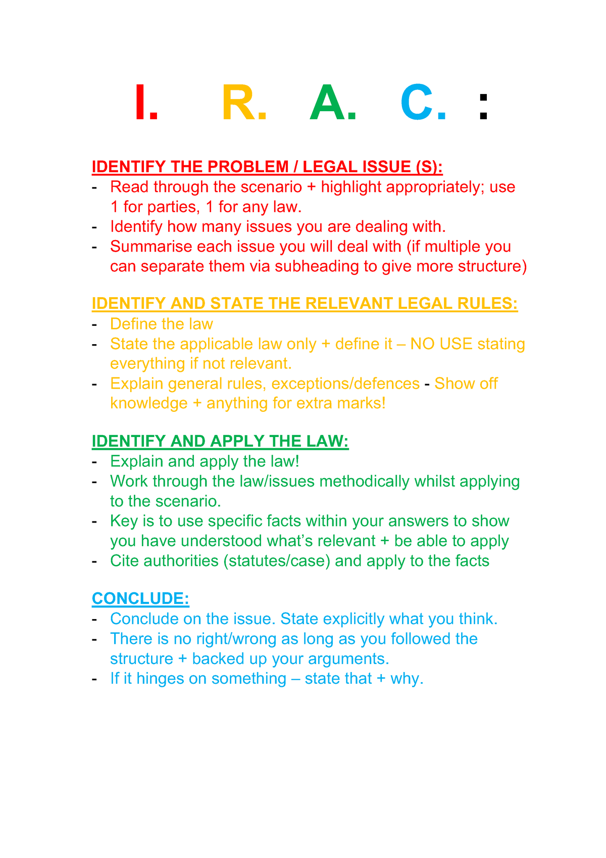 Irac-structure - IRAC - I. R. A. C. : IDENTIFY THE PROBLEM / LEGAL ...