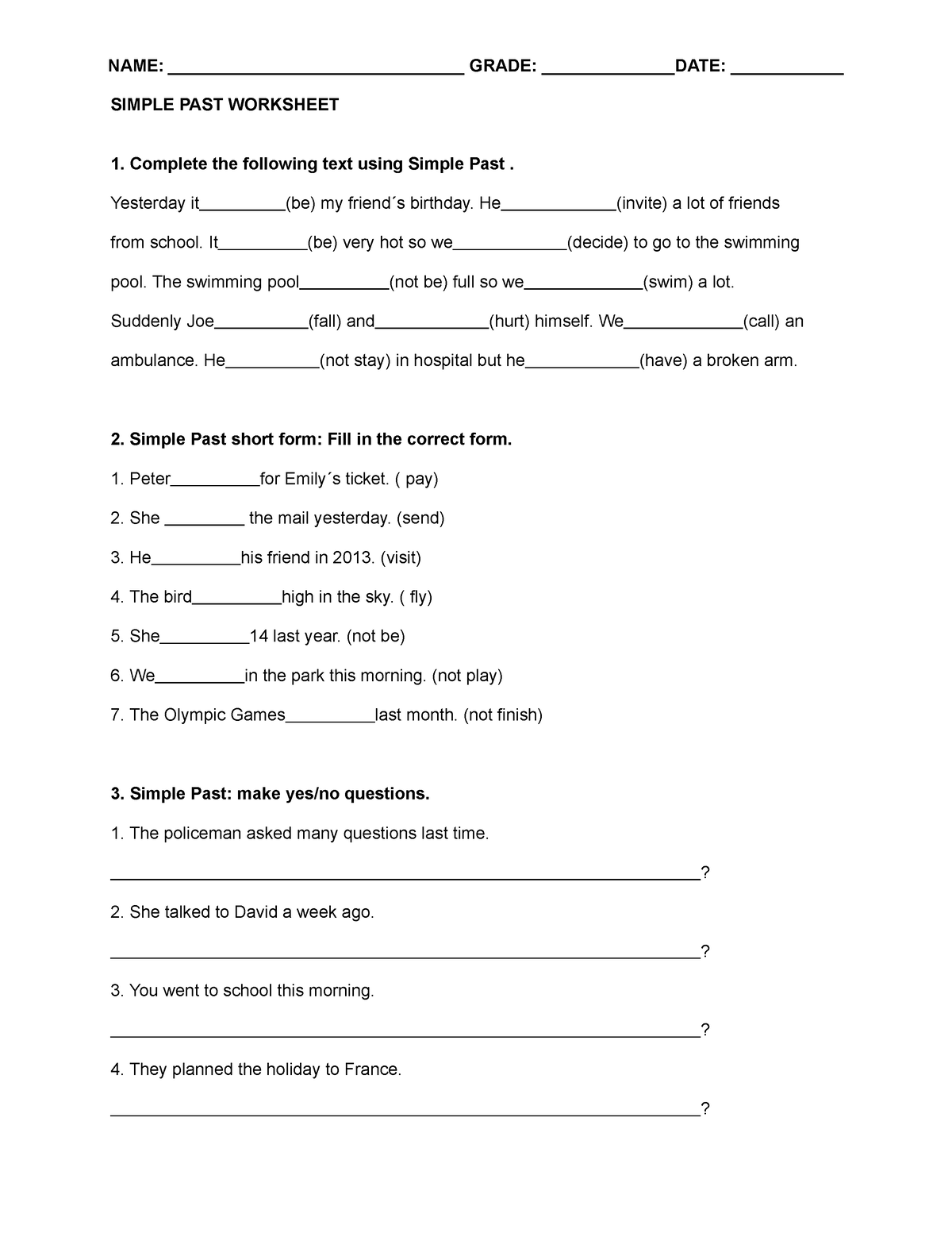 Simple PAST Exercises College aantekeningen 3 Biology Studeersnel