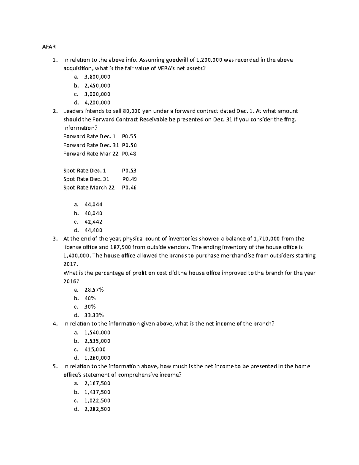 AFAR - AFAR questionnaires - AFAR In relation to the above info ...