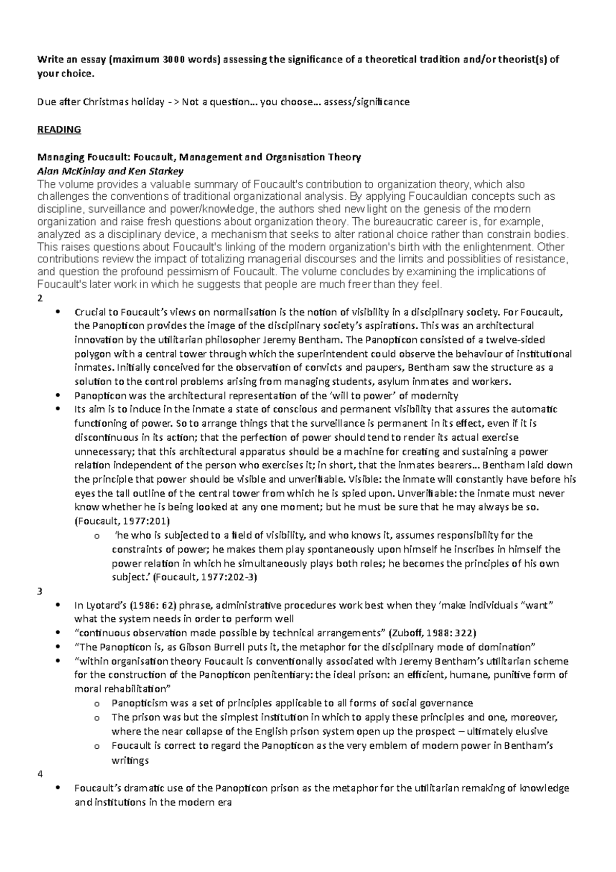Ideas reading - Write an essay (maximum 3000 words) assessing the ...