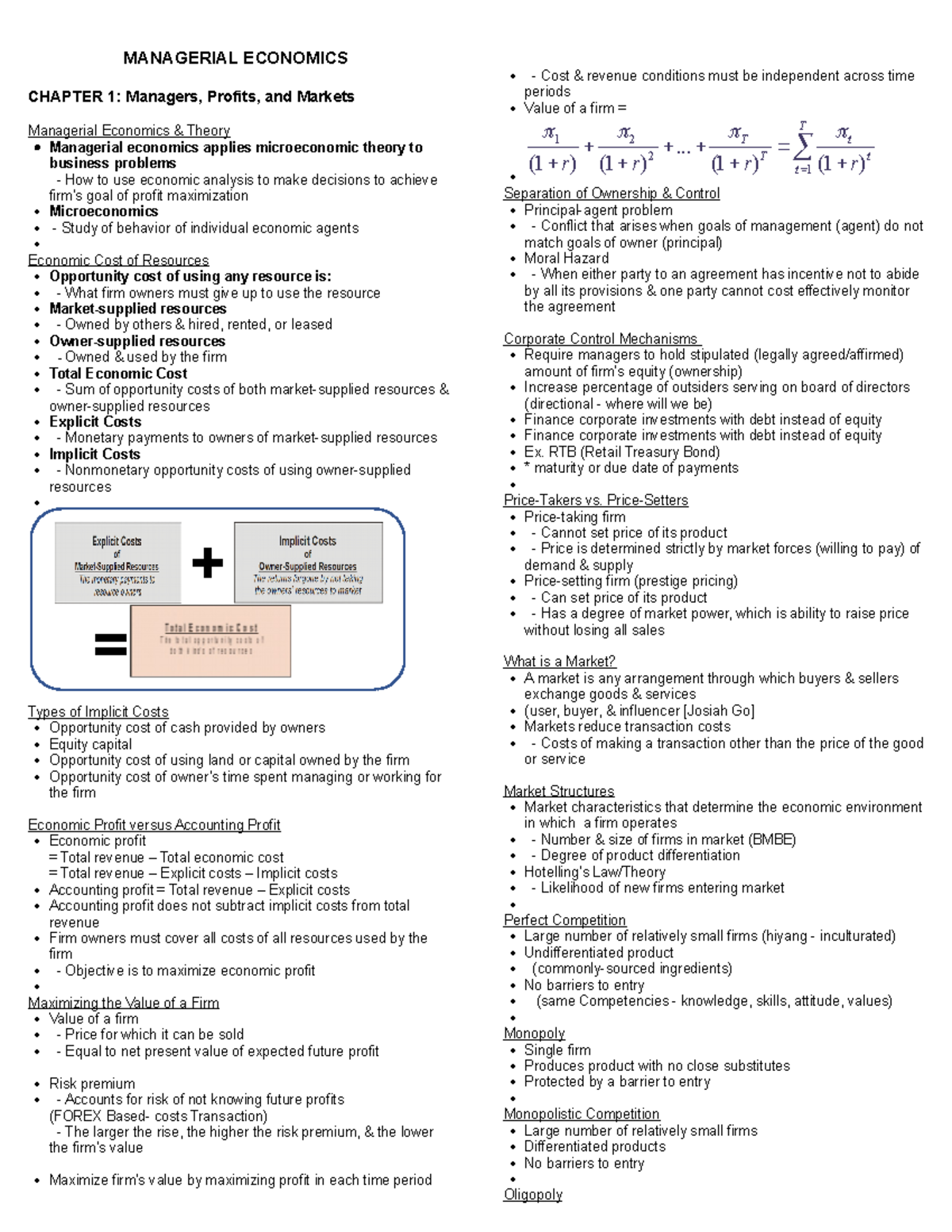 Managerial Economics - reviewer - MANAGERIAL ECONOMICS CHAPTER 1 ...