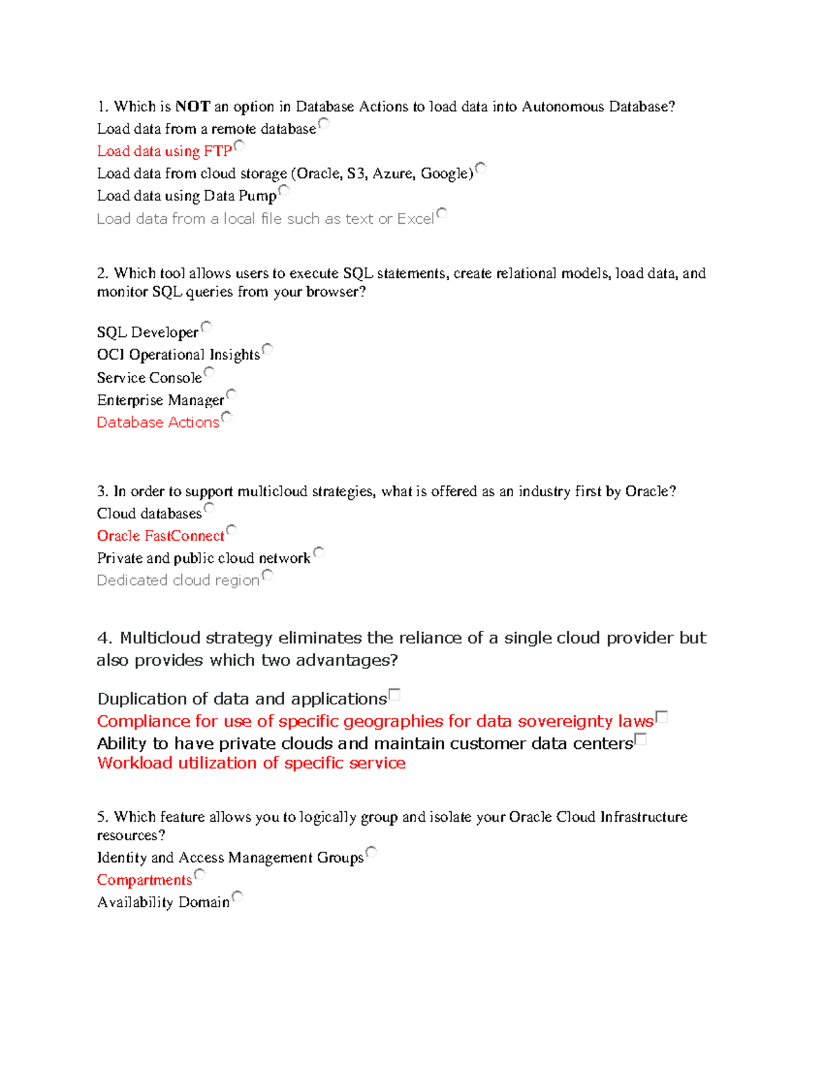 111 - Which is NOT an option in Database Actions to load data into ...
