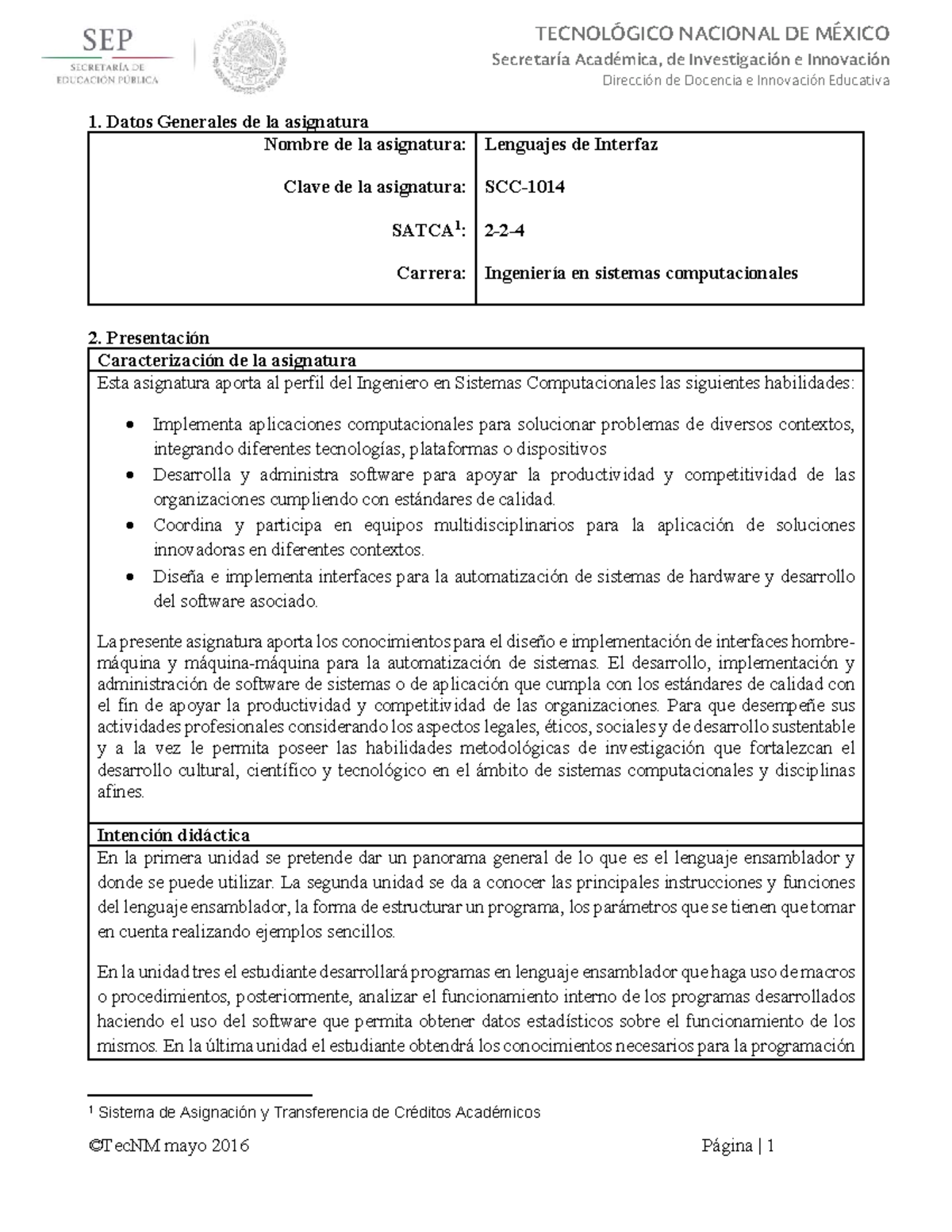 Lenguajes de Interfaz de computadora Secretaría Académica, de