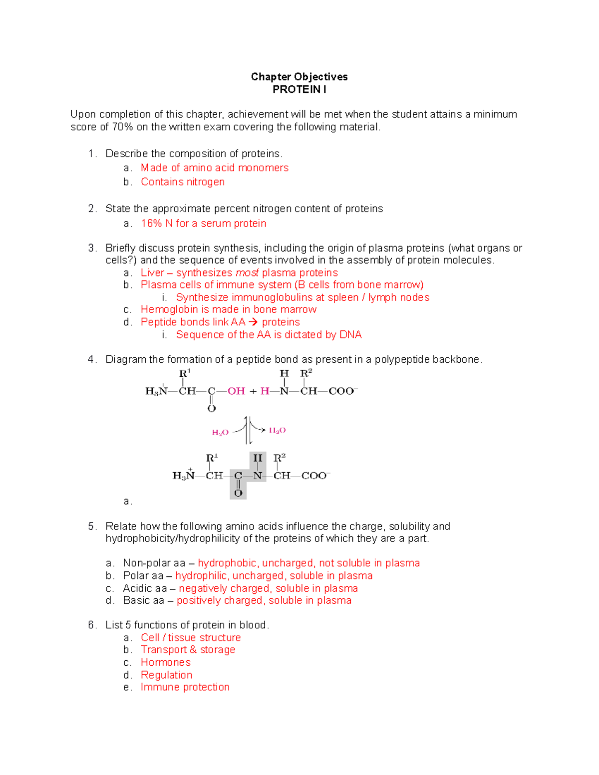 Protein I Obj Student - Chapter Objectives PROTEIN I Upon completion of ...