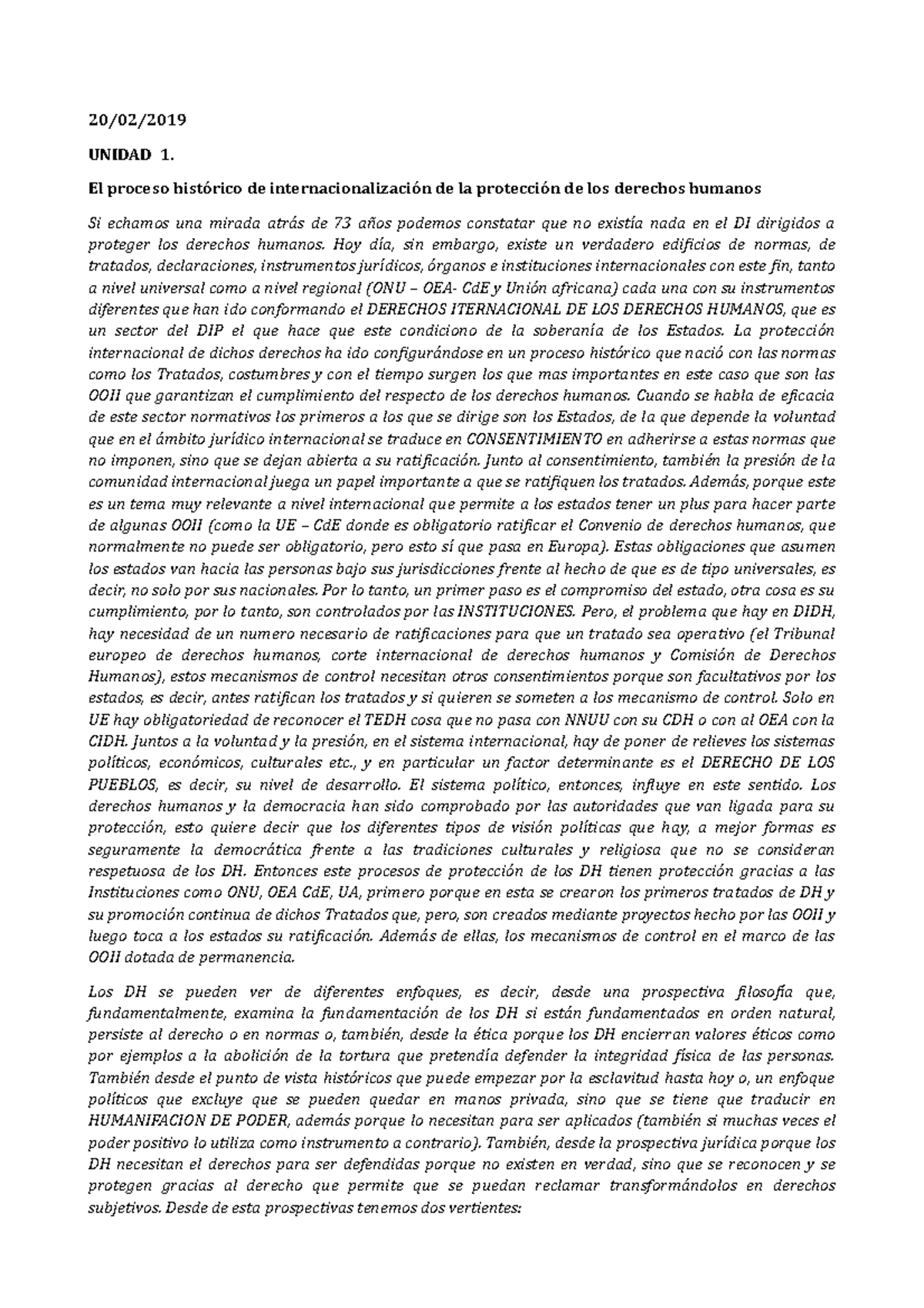 Proteccion internacional de los derechos humanos - 20/02/2019 UNIDAD 1 ...