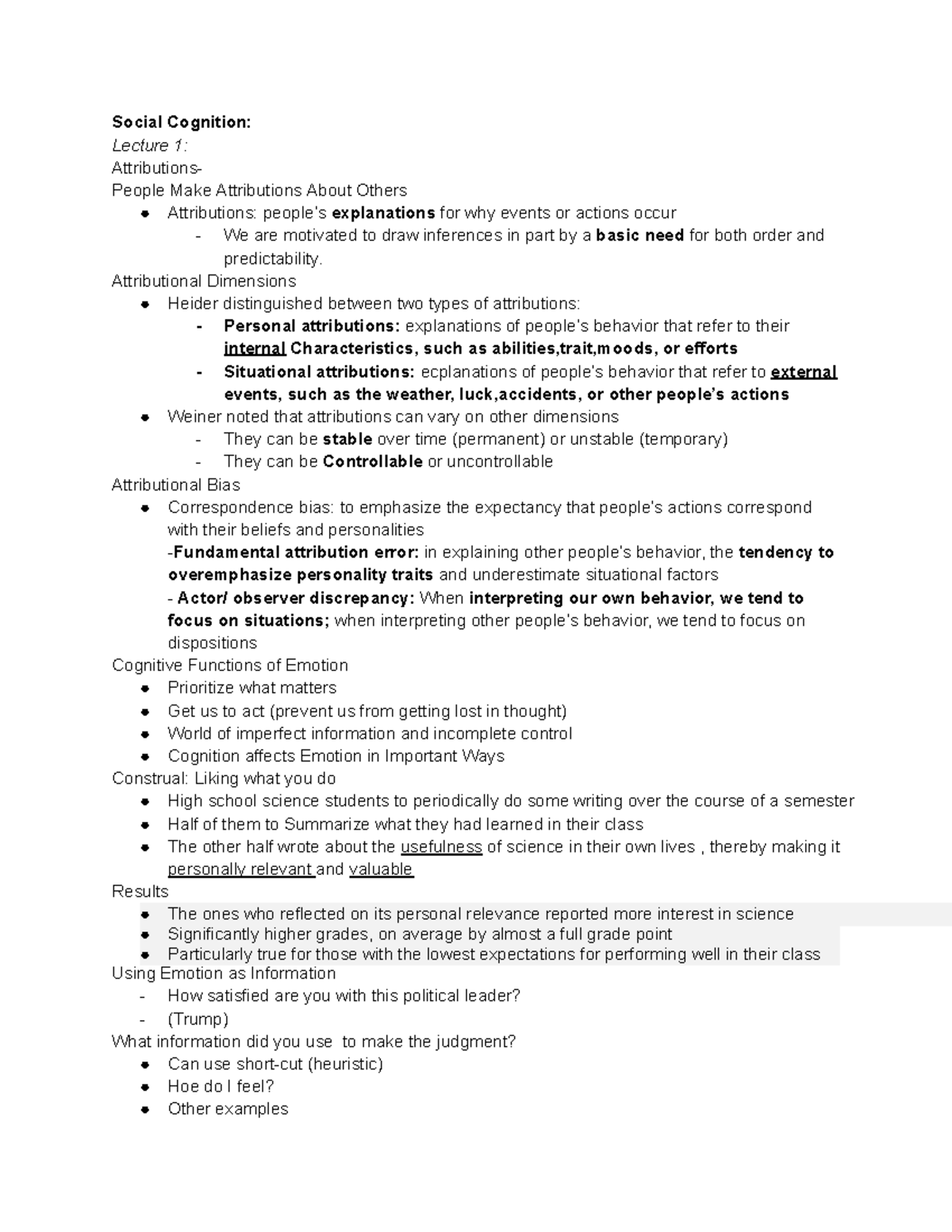 Week 3 Lecuture 1 - Social psych notes - Social Cognition: Lecture 1 ...