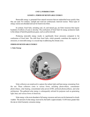 Lrp renewable enegy - Lecture notes andlearning materials - UNIT I ...