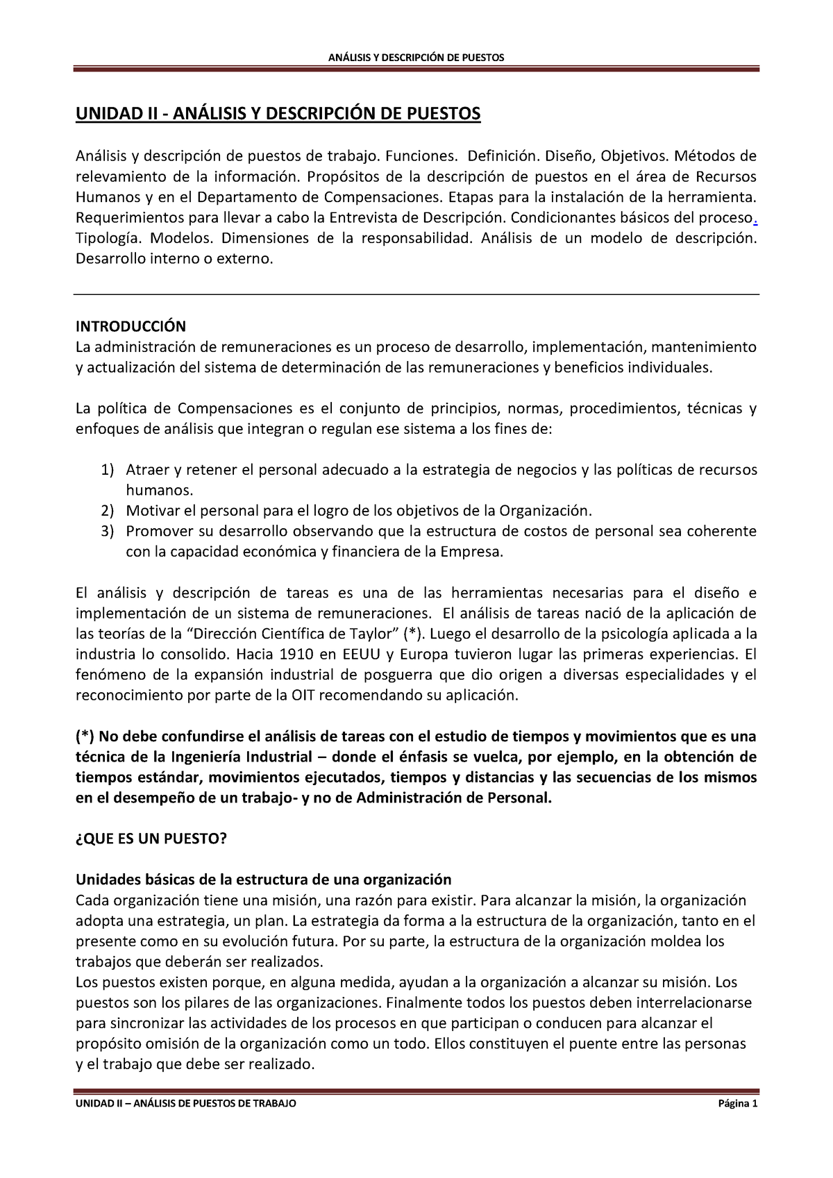 C Unidad Ii An Lisis De Puestos De Trabajo Unidad Ii Anlisis Y Descripcin De Puestos