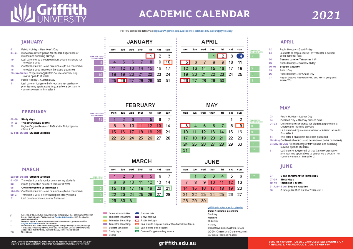 2021 AcademicCalendar study griffith.edu Griffith University