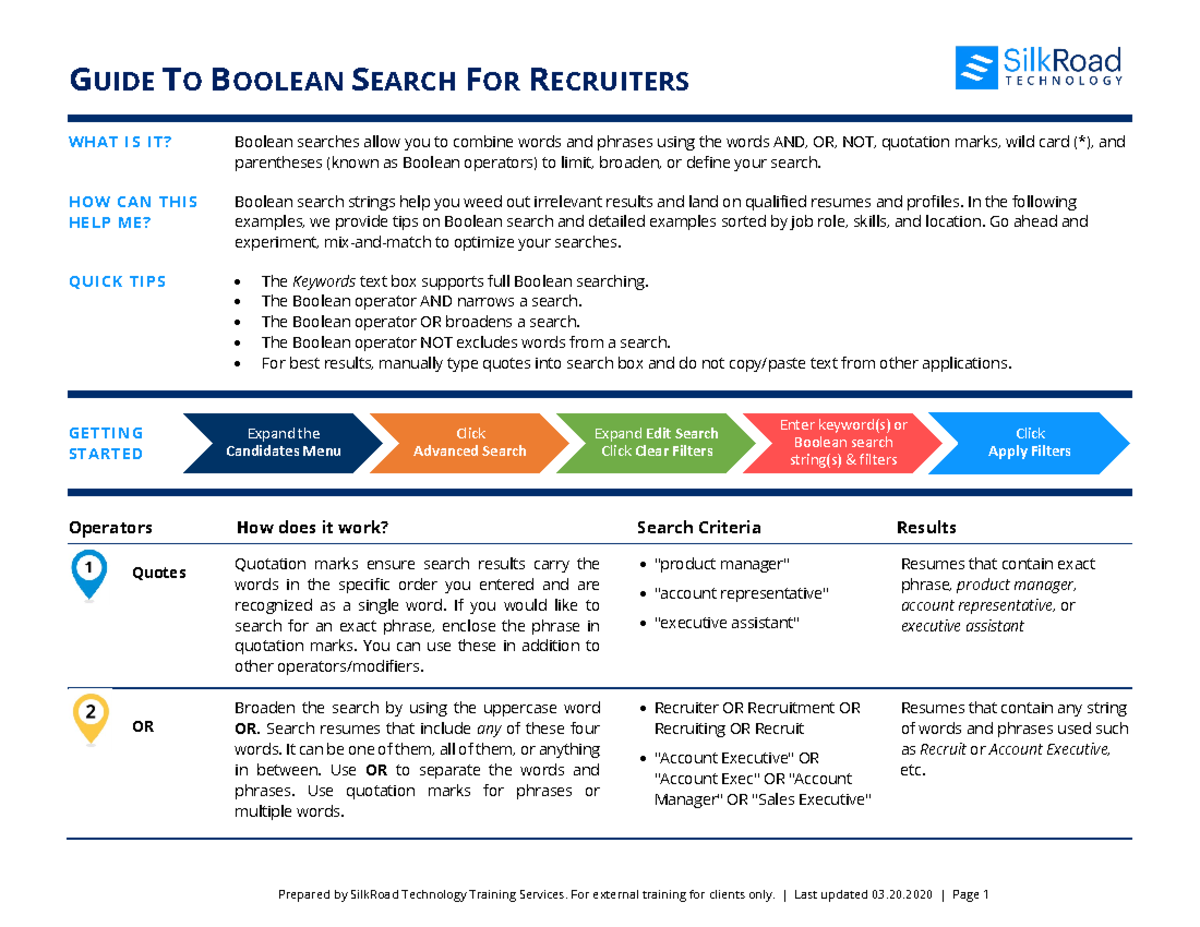 Boolean Search Quick Guide - GUIDE TO BOOLEAN SEARCH FOR RECRUITERS ...