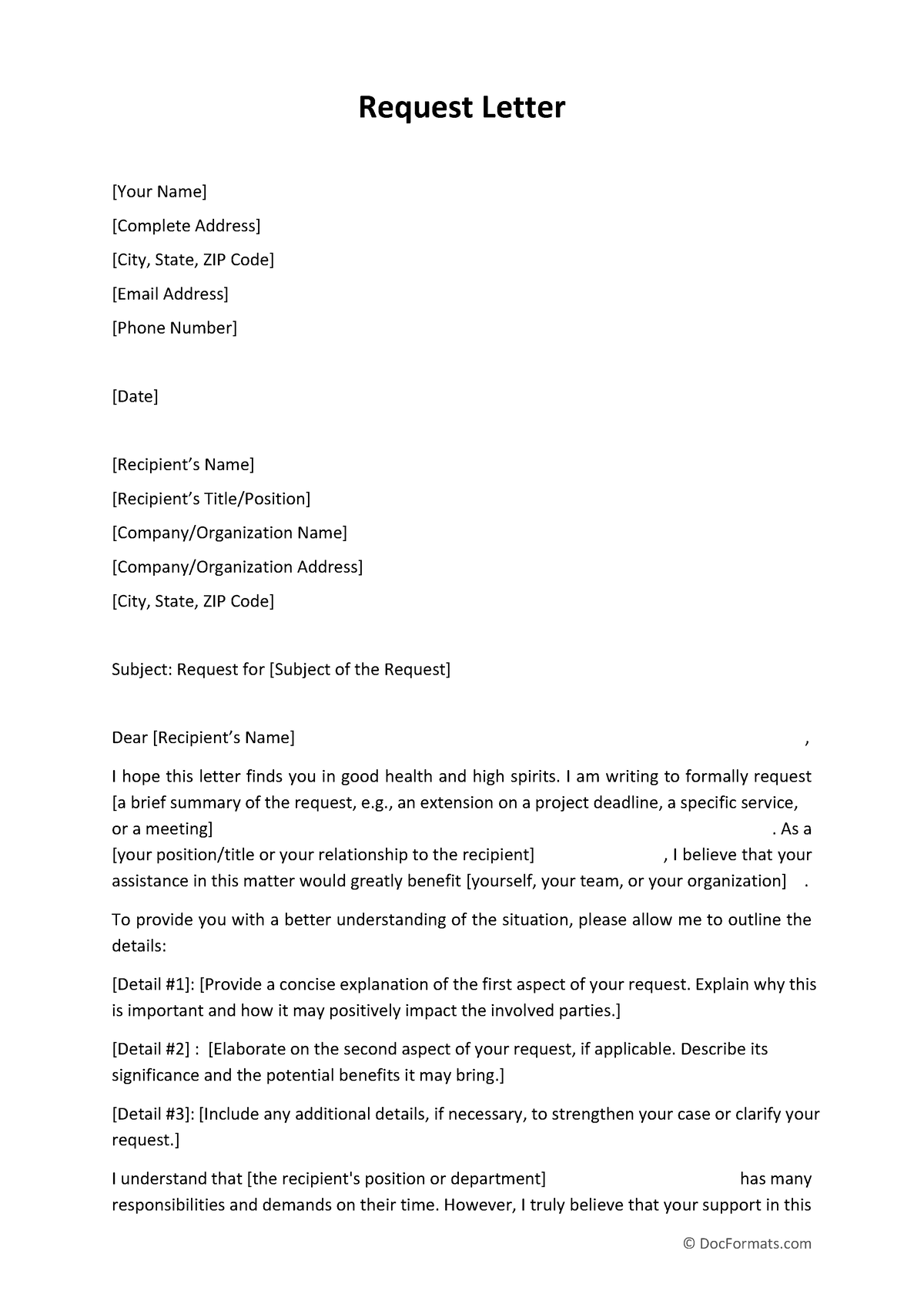 Request Letter - Pdf - Possible - © Docformats Request Letter Subject 