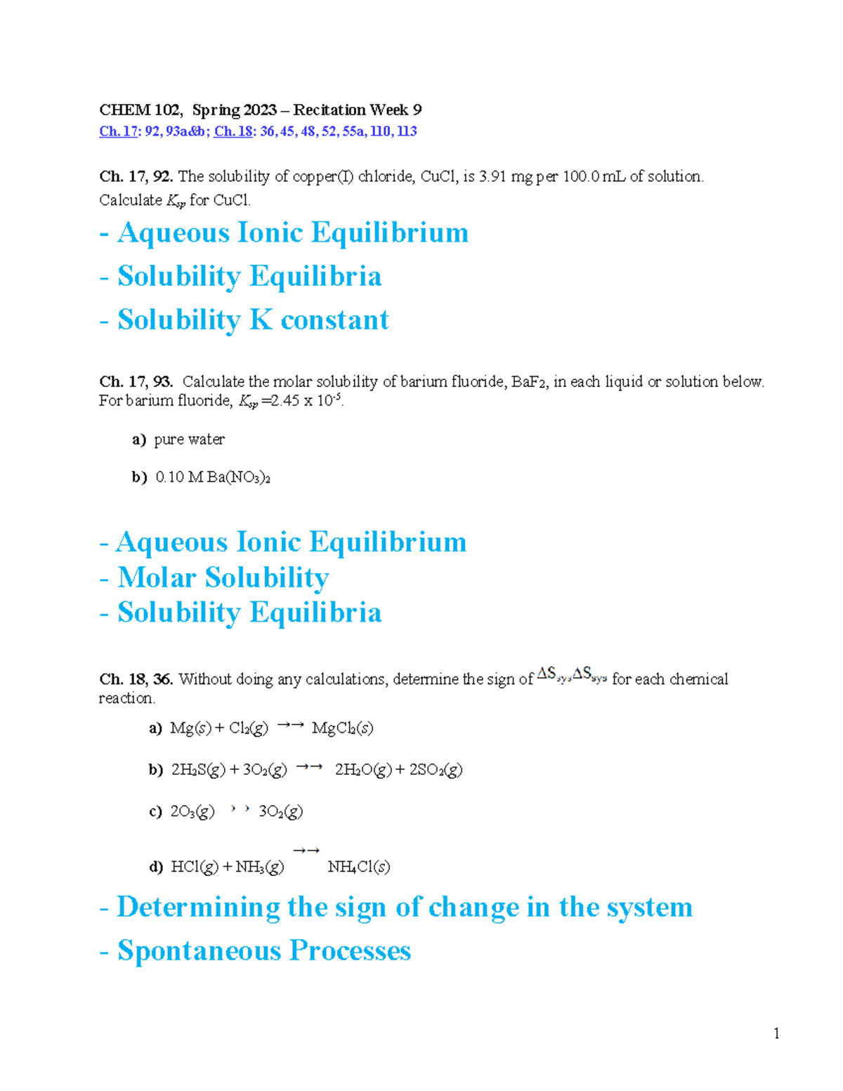 CHEM 102 Recitation Week9 Sp23 - CHEM 102, Spring 2023 – Recitation ...