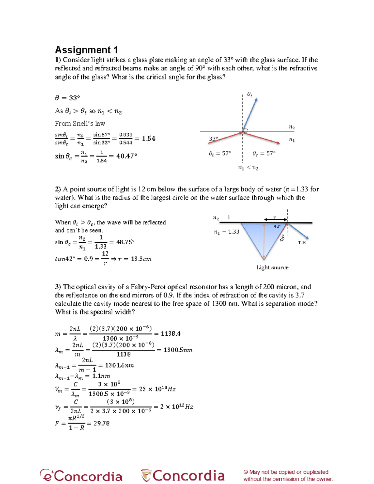 Assignment 1 Solutions - Assignment 1 1) Consider light strikes a glass ...