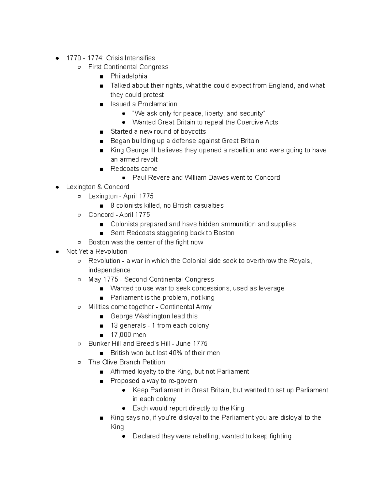 Test 2 Notes-3 - HIS 108 exam 2 notes. Dr. Mark Summers - 1770 - 1774 ...
