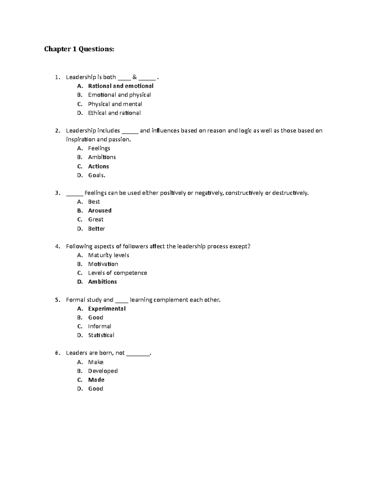 Leadership and Decision Making Chapter 1 5 Questions - Chapter 1 ...