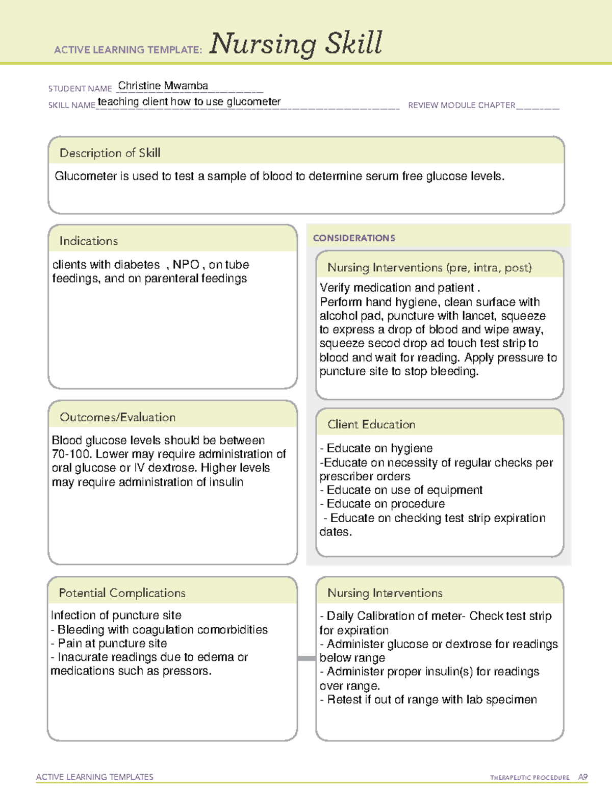 Glucometer - n/a - ACTIVE LEARNING TEMPLATES TherapeuTic procedure A ...
