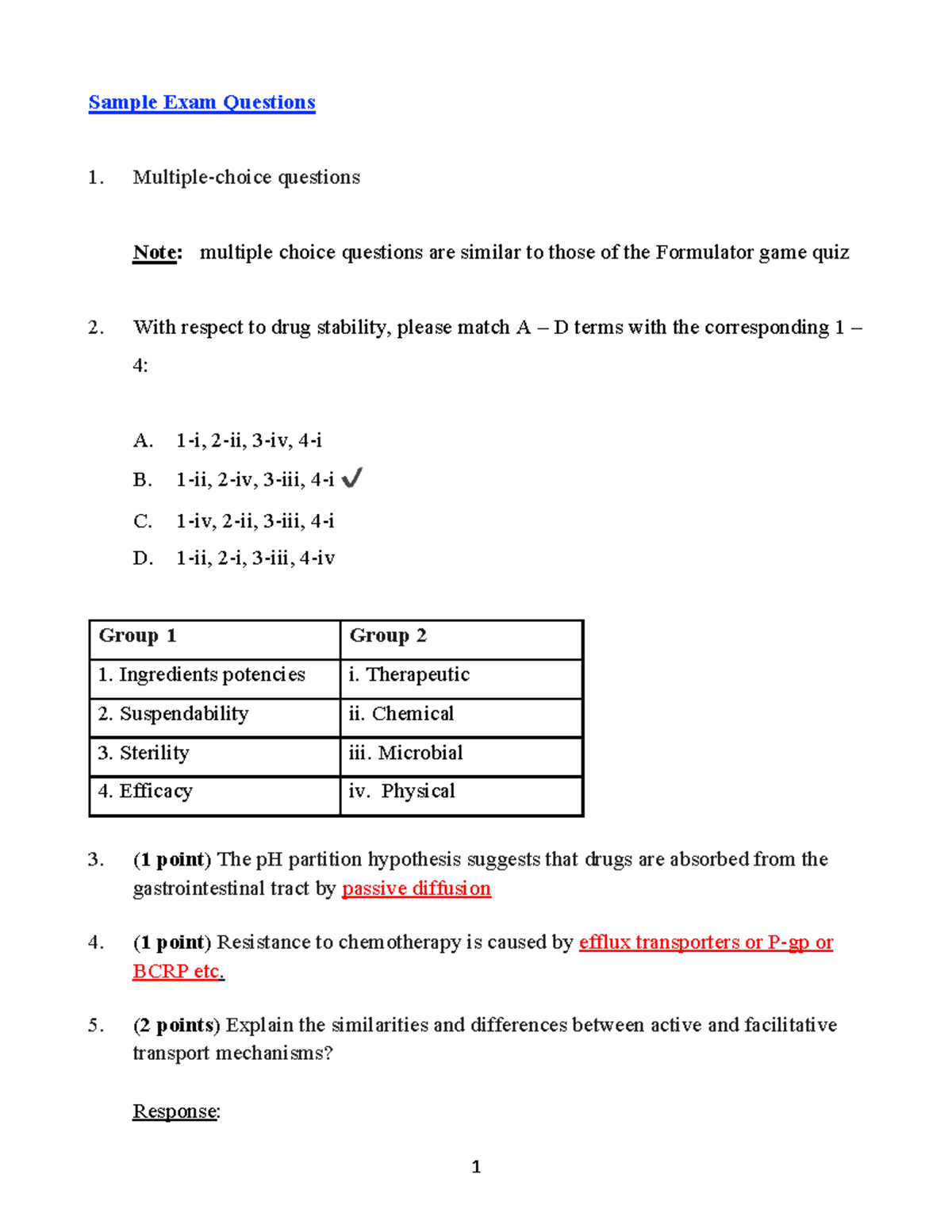 Sample/practice exam 2021, questions and answers - 1 Sample Exam ...