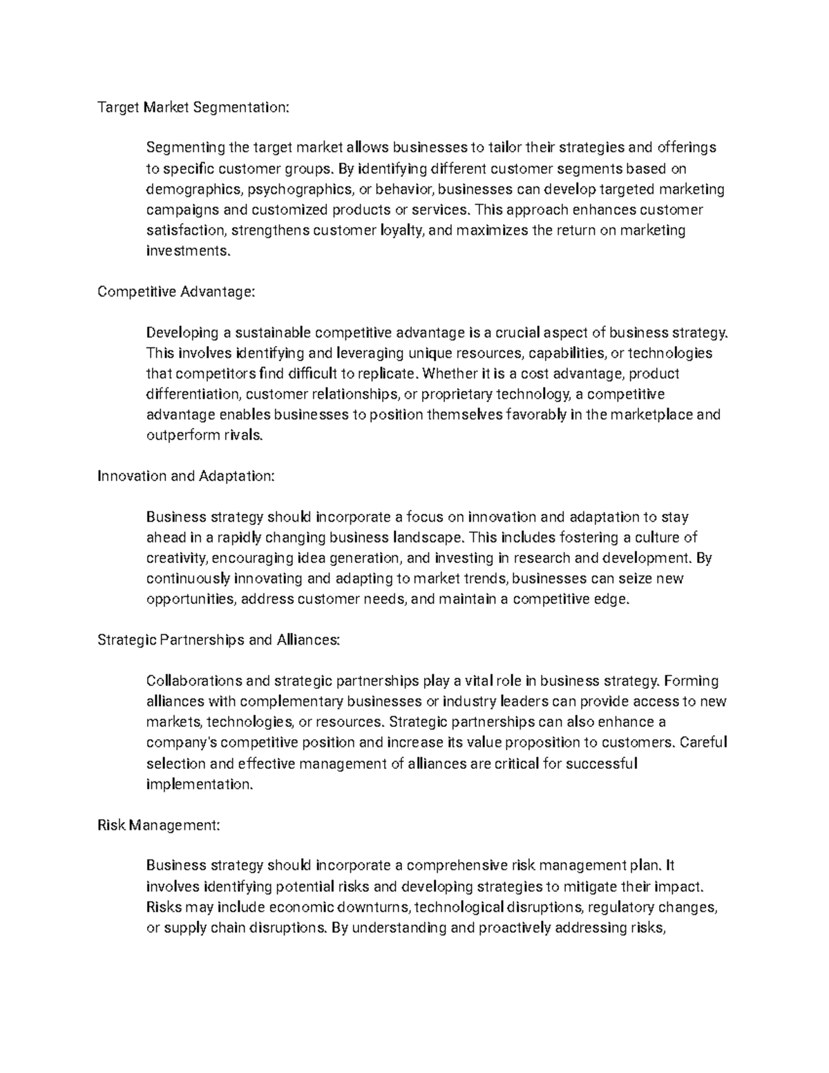 Business Strategy notes continued - Target Market Segmentation ...