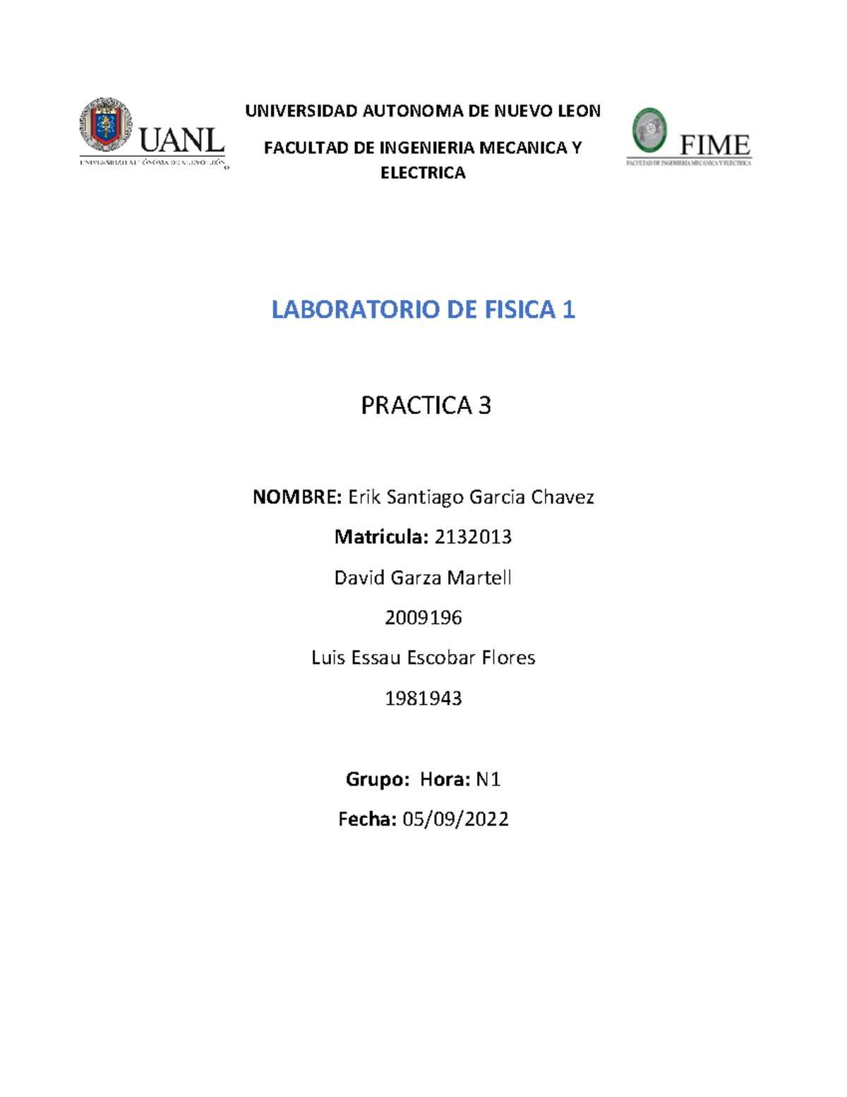 Practica 3 del lab de fisica - UNIVERSIDAD AUTONOMA DE NUEVO LEON ...