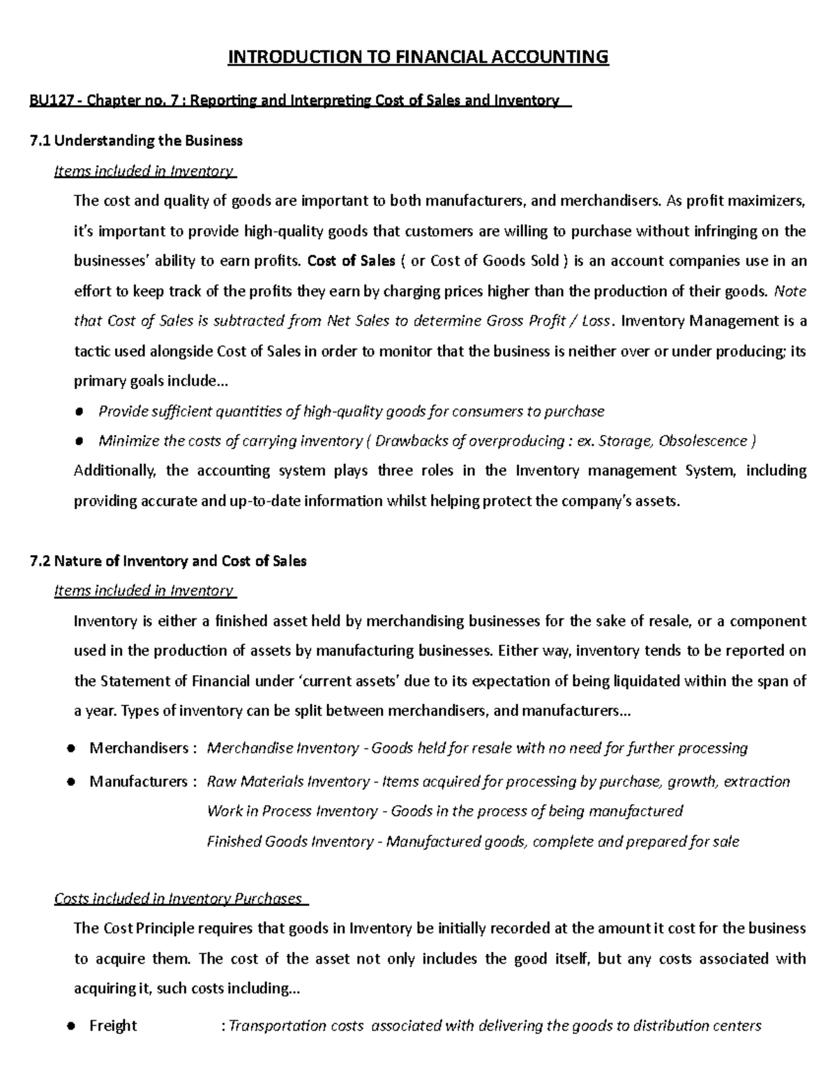 BU127 - Chapter No. 7 Notes - INTRODUCTION TO FINANCIAL ACCOUNTING ...