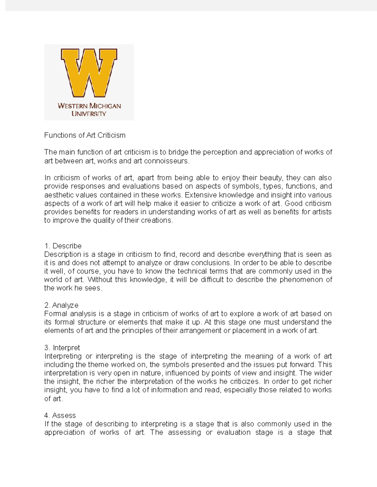 Tugas 12 Business Functions of Art Criticism The main function of