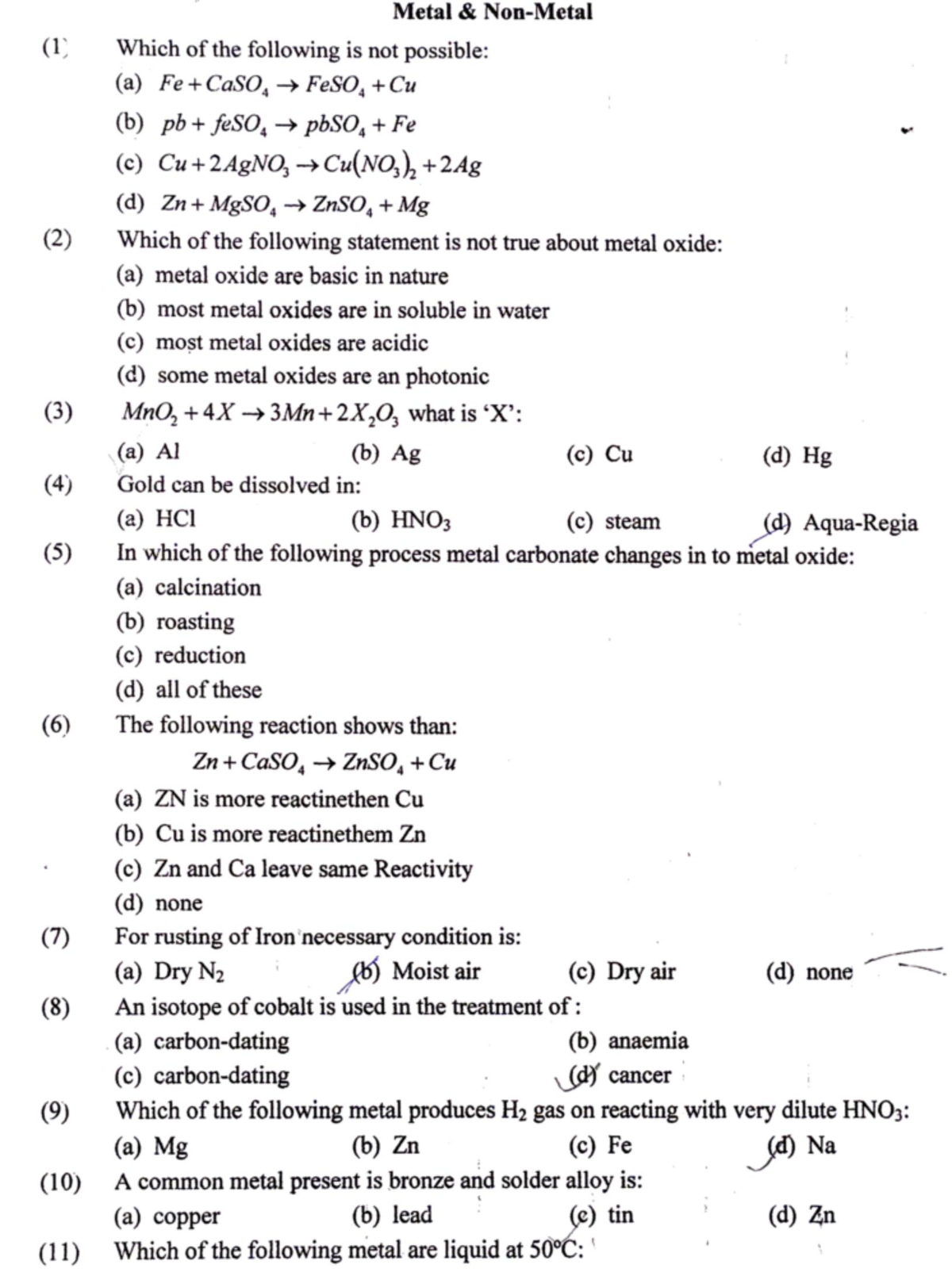 case study questions for metals and non metals