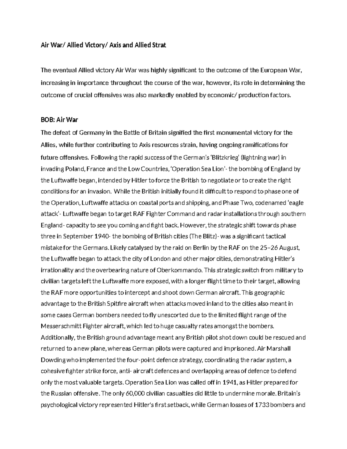 Significance of the Air War - Air War/ Allied Victory/ Axis and Allied ...