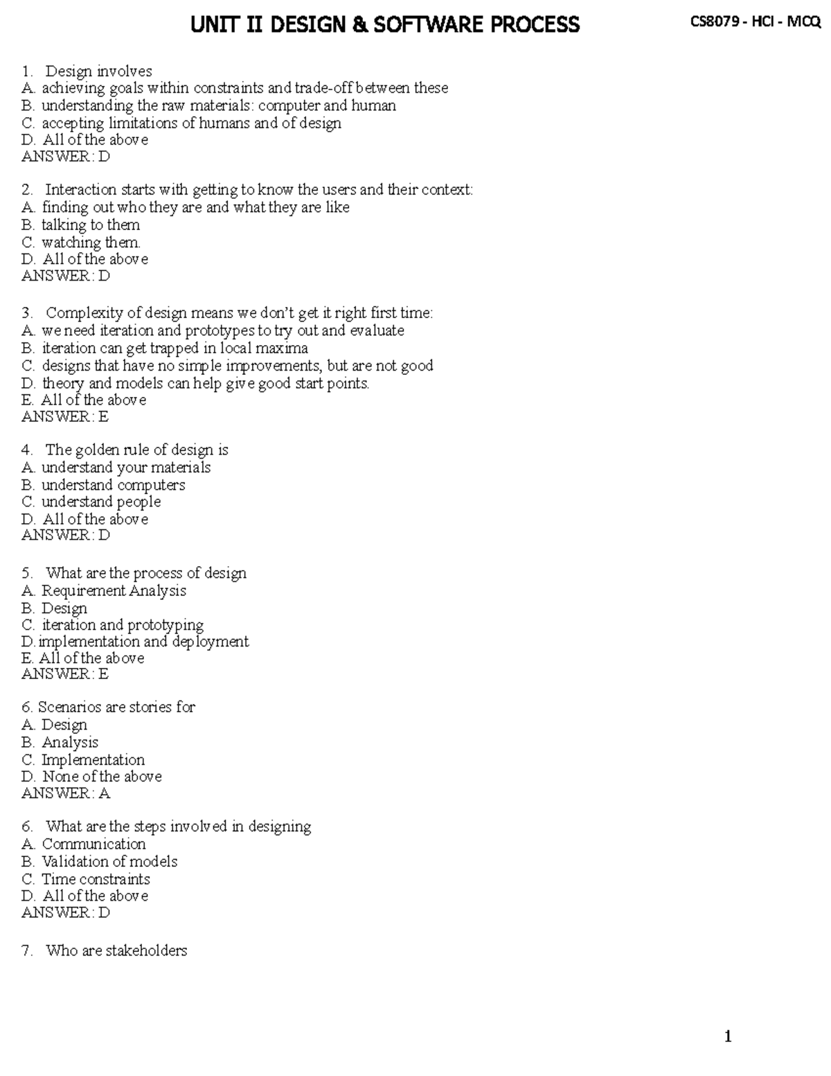 Human Computer Interaction Unit 2 Mcq Design Involves A Goals Within Constraints And Trade Off Human Computer Interaction Unit 2 Mcq Design Involves A Goals Within Constraints And Trade Off