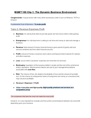 MGMT Chpt.1 note - MGMT note - Chapter 1 - Management: The pursuit of ...