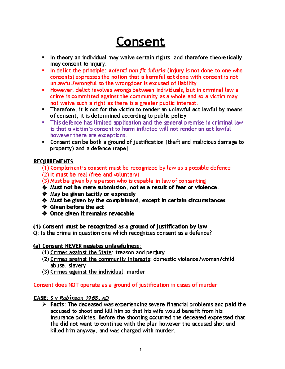 15CR - Consent - Summary Property Law - Consent In theory an individual ...