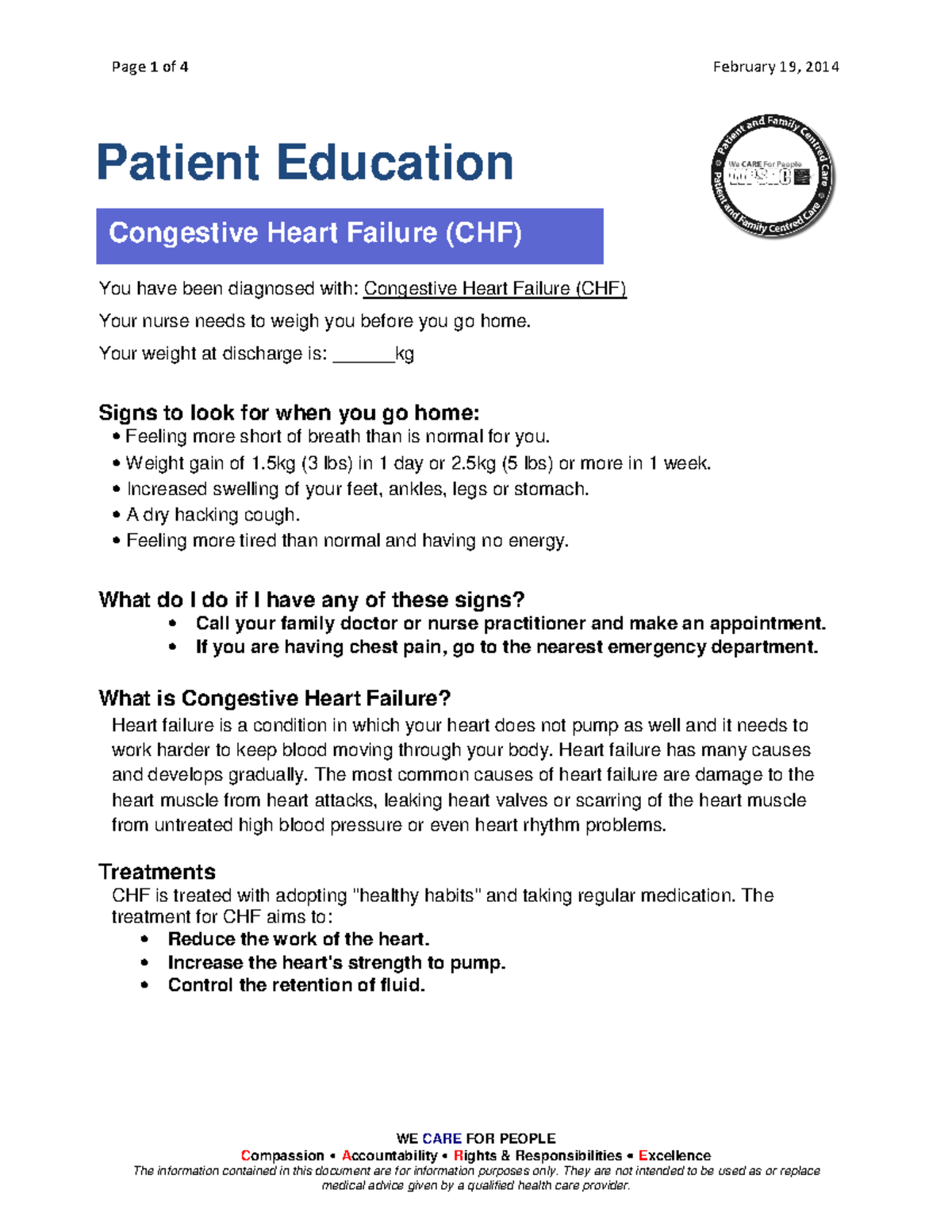 CHF Briefly discussed the topics of the said matter WE CARE FOR