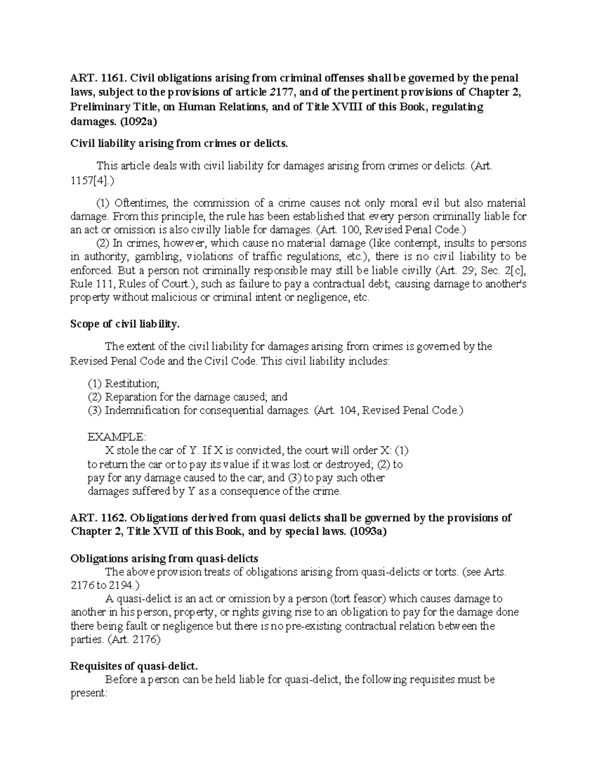 Article-1161-1165 compress - ART. 1161. Civil obligations arising from ...
