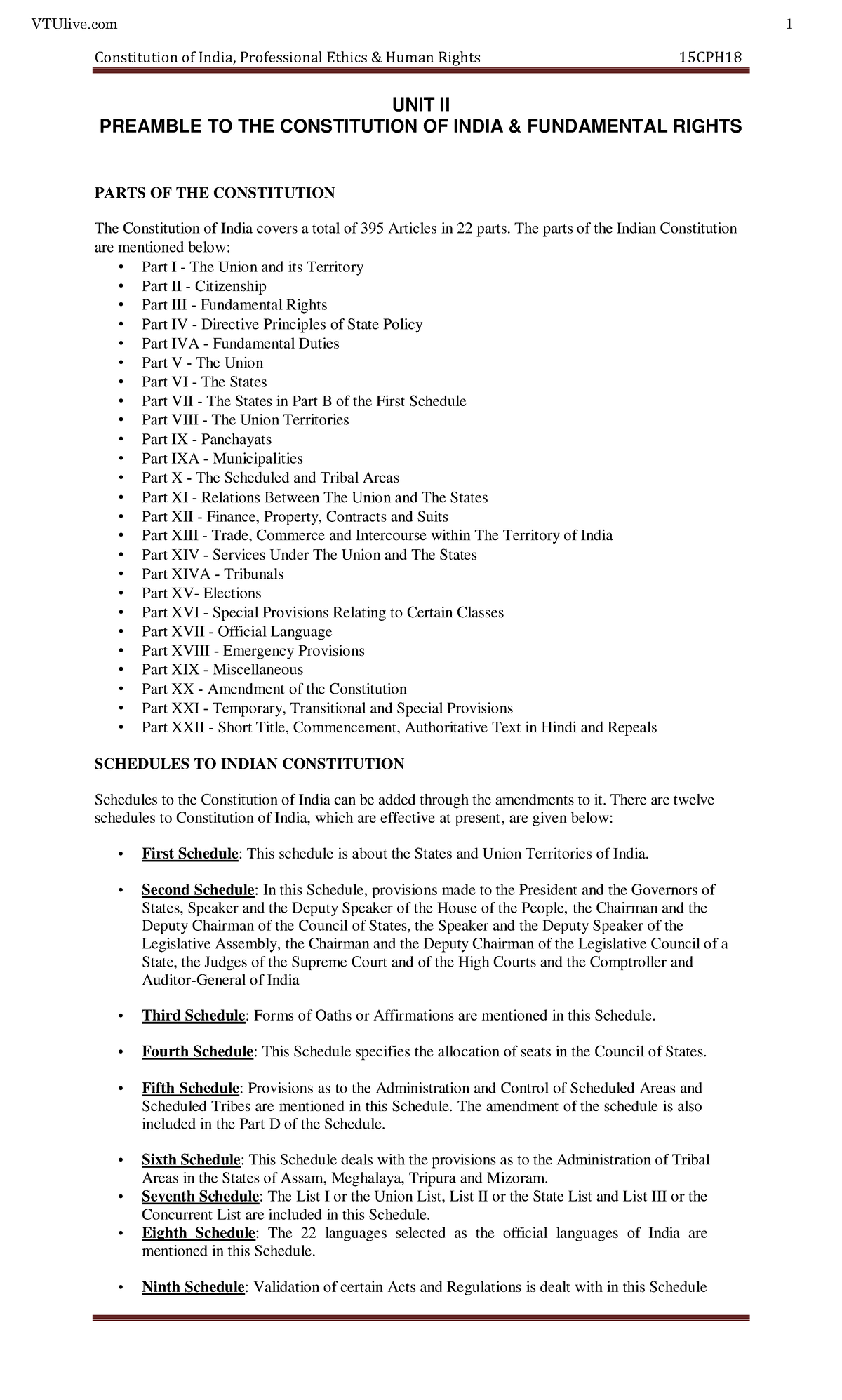 Preamble &FR - Summary Electronic and communication - Constitution of ...