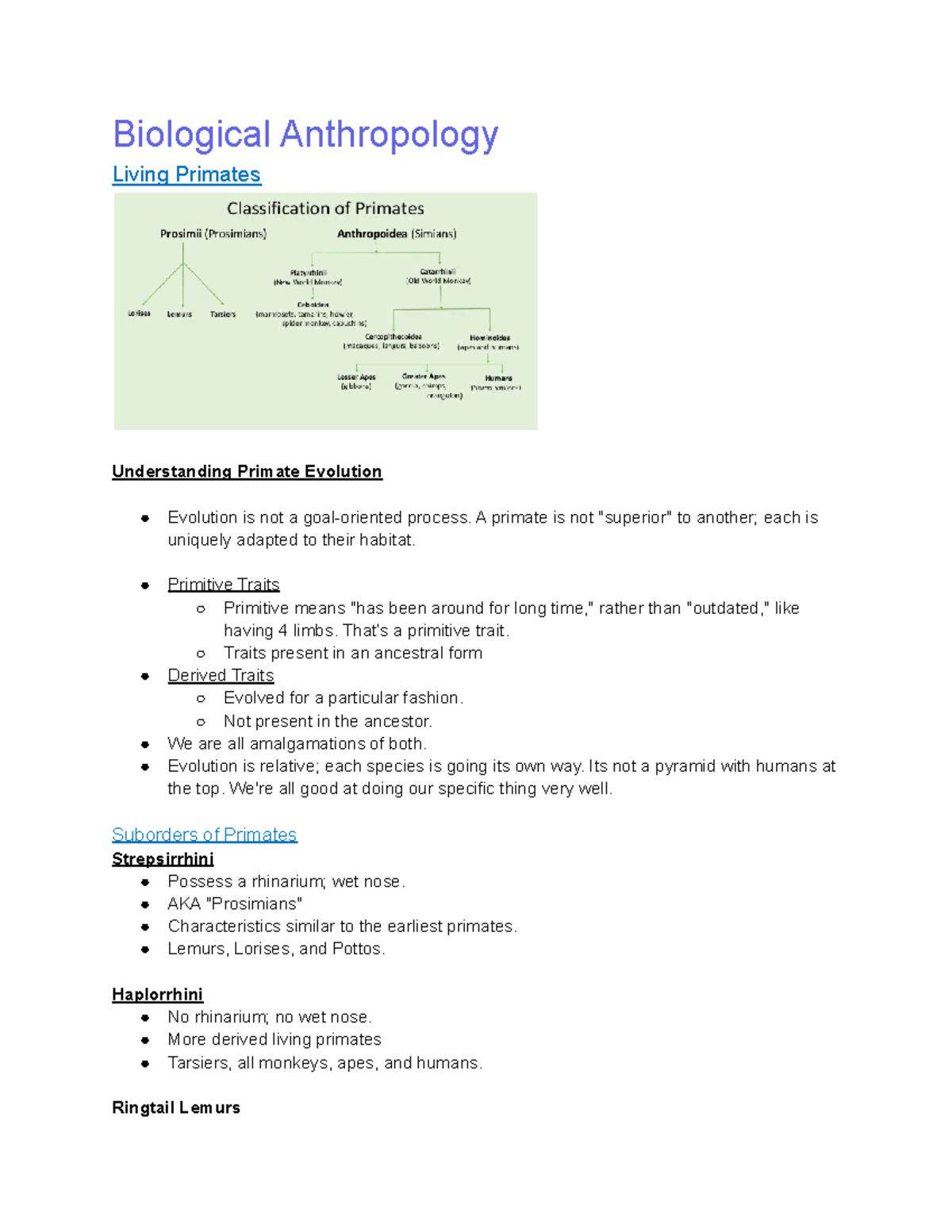 Anthro Exam 2 Notes - ___ - Biological Anthropology Living Primates ...