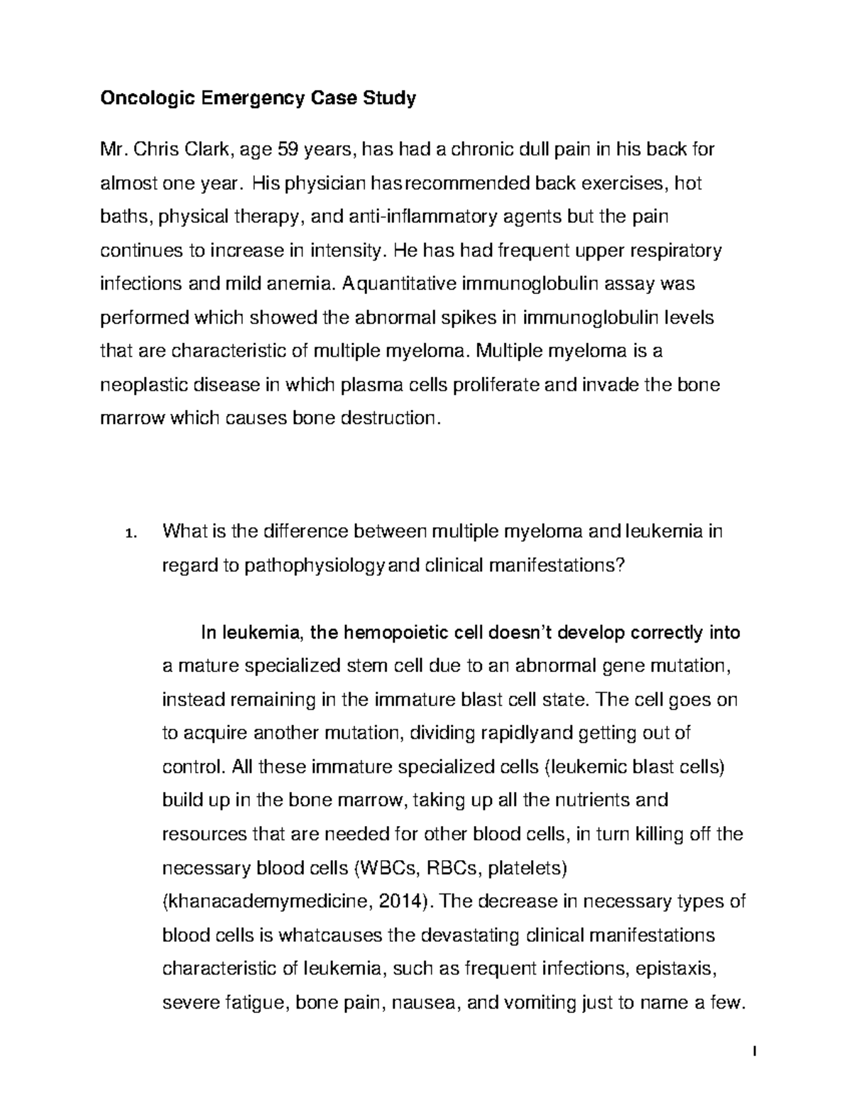 Case Study Oncology Emergency Oncologic Emergency Case Study Mr