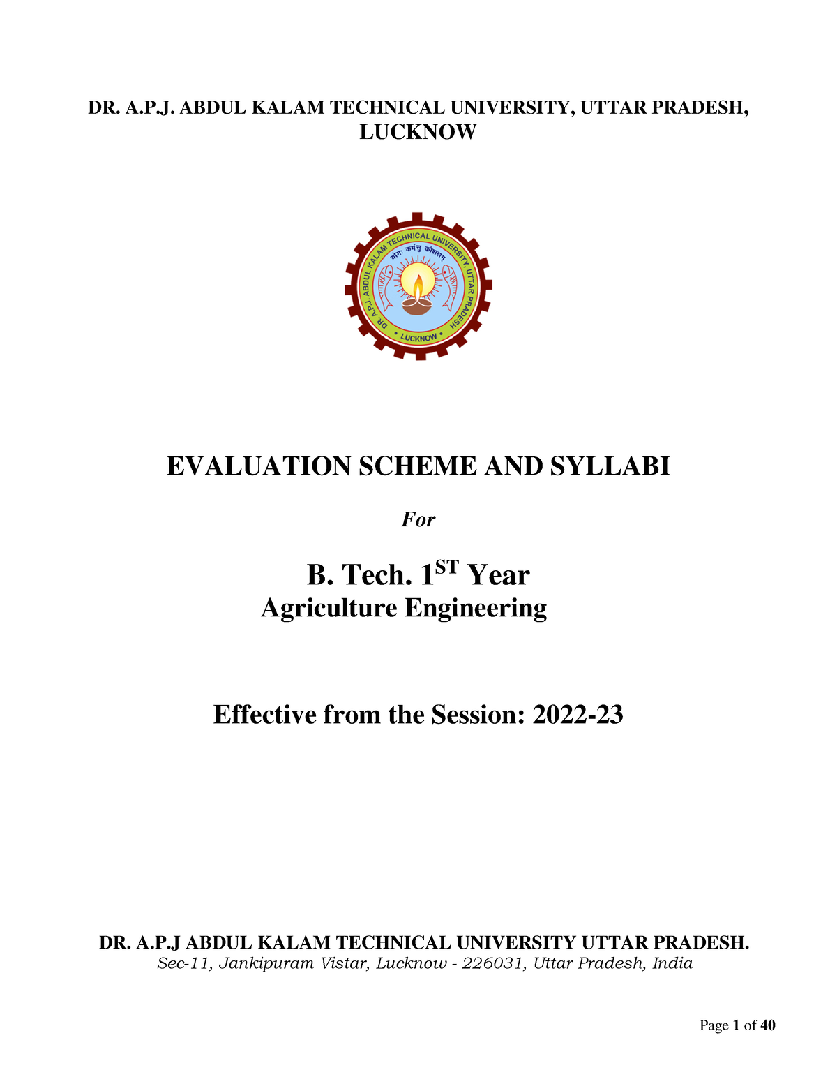 Syllabus B.Tech. First Yr Agriculture Engg Effective From 2022 23 - DR ...