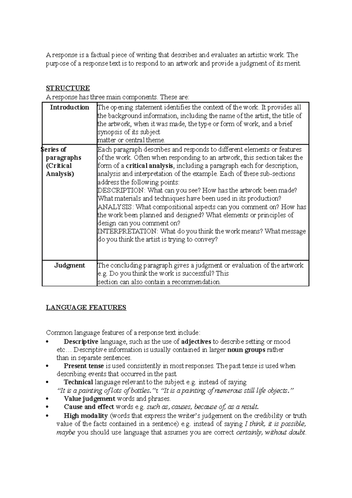 Example response - A response is a factual piece of writing that ...