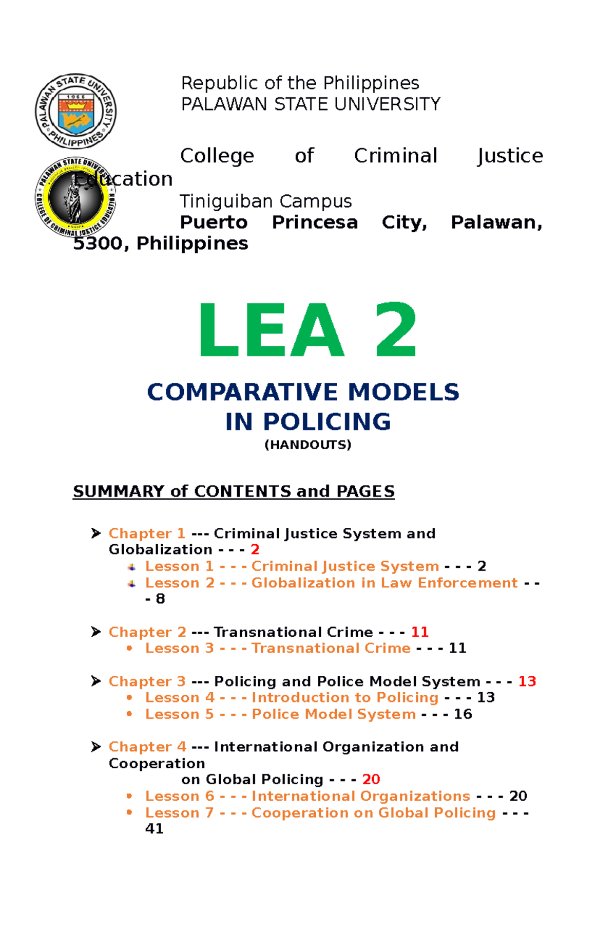 LEA 2 Handouts 1 - Criminology notes - Republic of the Philippines ...