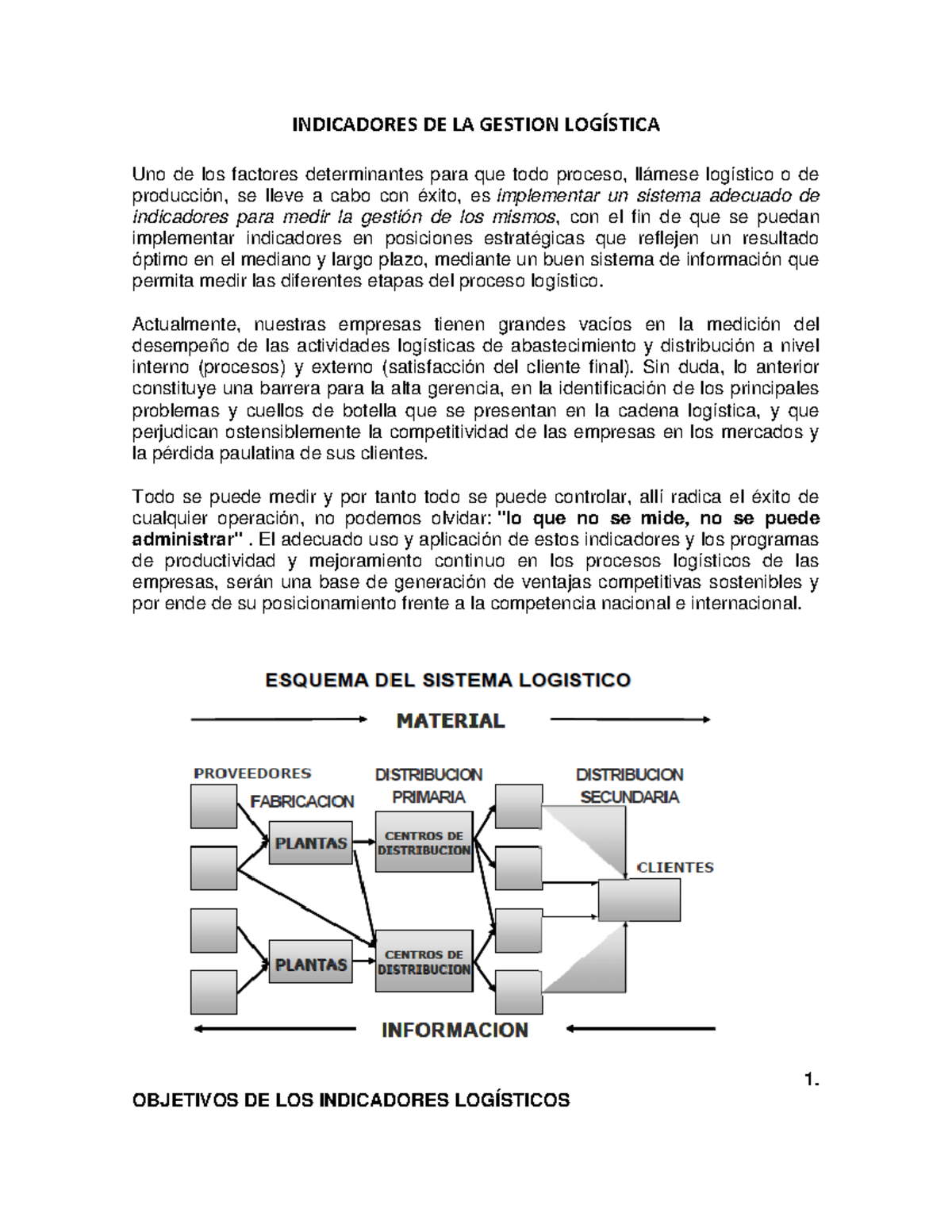 Indicadores DE LA Gestion Logistica - INDICADORES DE LA GESTION ...