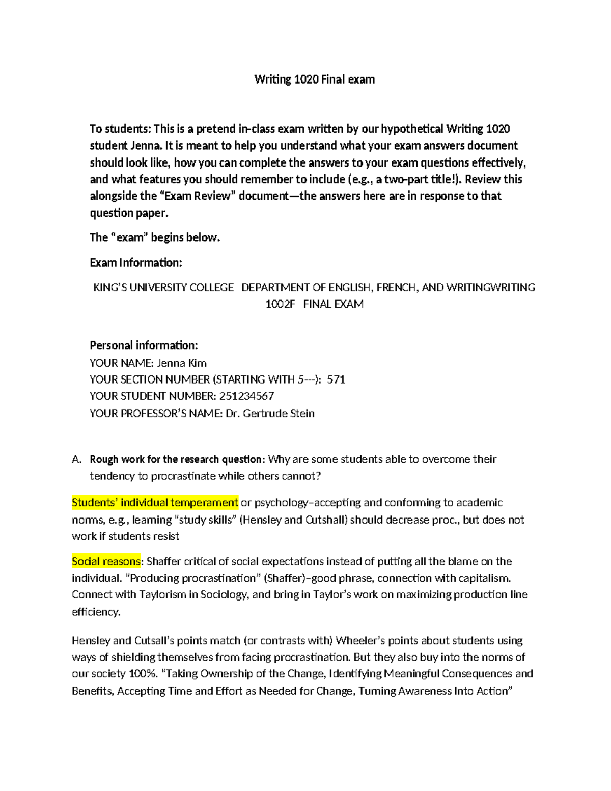Writing+1020+Jenna s+Exam+ 2 1 2 - Writing 1020 Final exam To students ...
