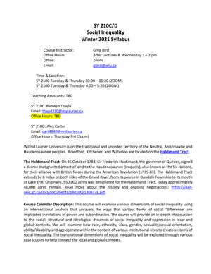 SY 210 Syllabus - Winter 2021 (Greg Bird) - SY210 - WLU - Studocu