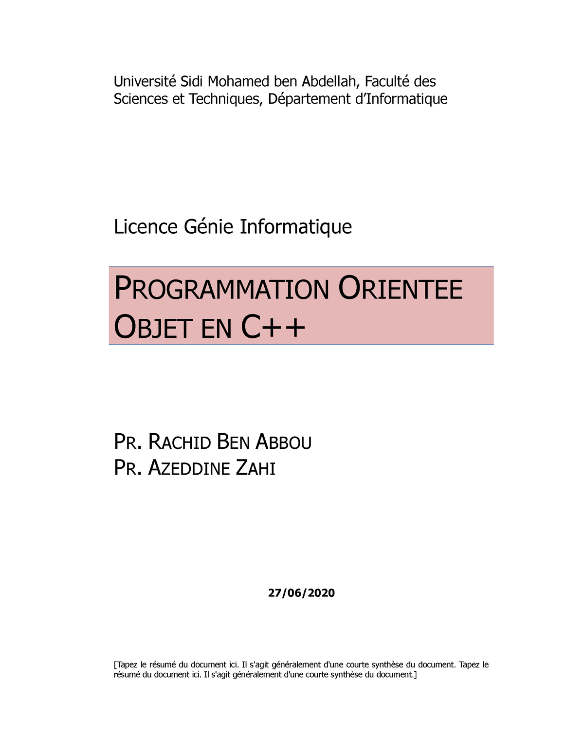 POOEn C++ - Dfg - Cours Développement Informatiques - Studocu