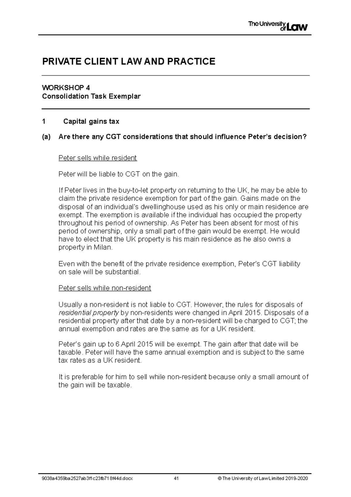 1920 priv ws04 ce02 consol task exemplar t - PRIVATE CLIENT LAW AND ...