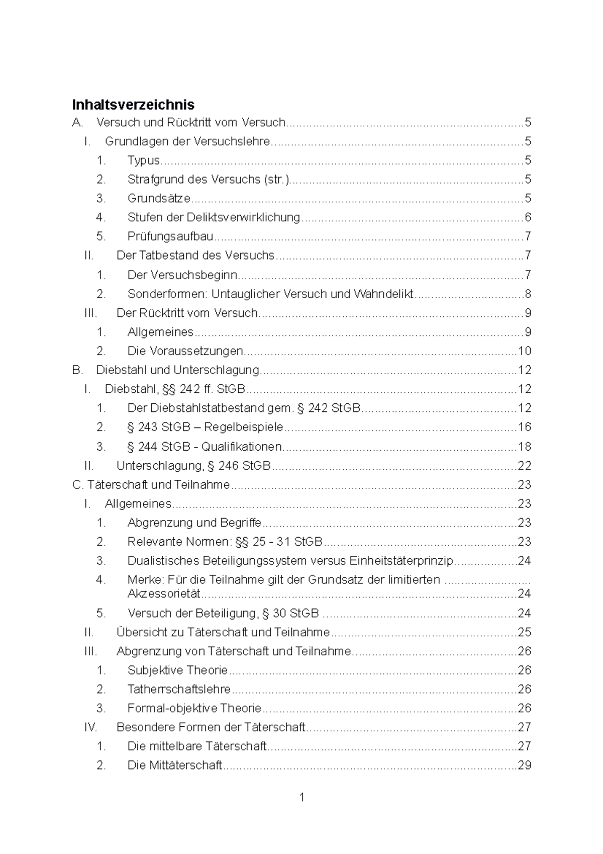 Strafrecht II - Inhaltsverzeichnis A. Versuch Und Rücktritt Vom - Studocu