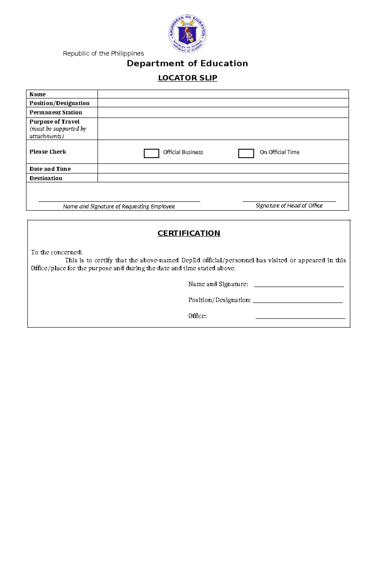 Locator-SLIP-1st day - Republic of the Philippines Department of ...