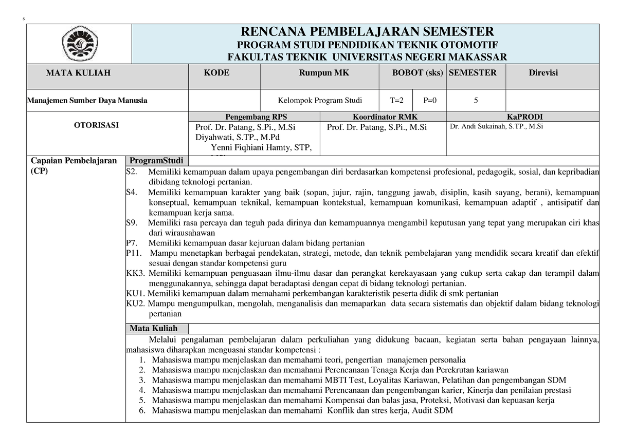 RPS Manajemen Sumber Daya Manusia - S RENCANA PEMBELAJARAN SEMESTER ...