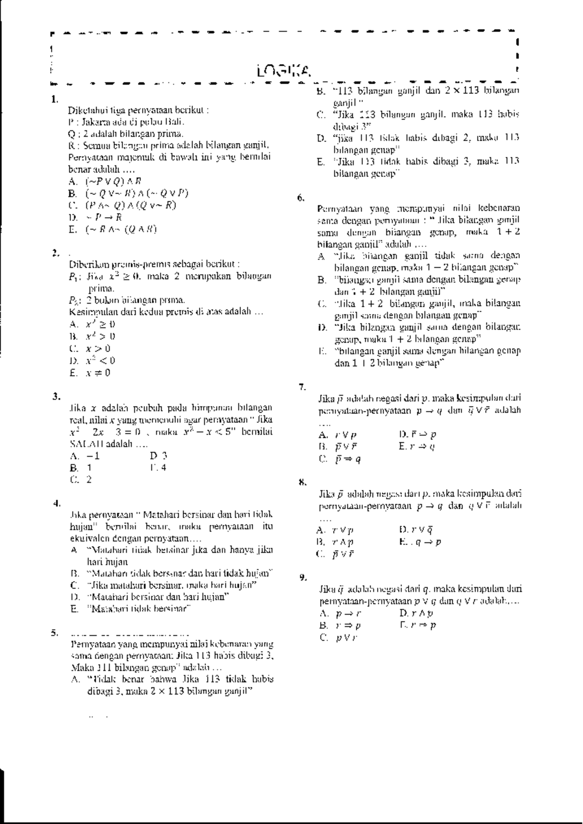 Soal Dan Pembahasan Logika Matematika - L_ LffiffiHK& L. Diketahui Tiga ...